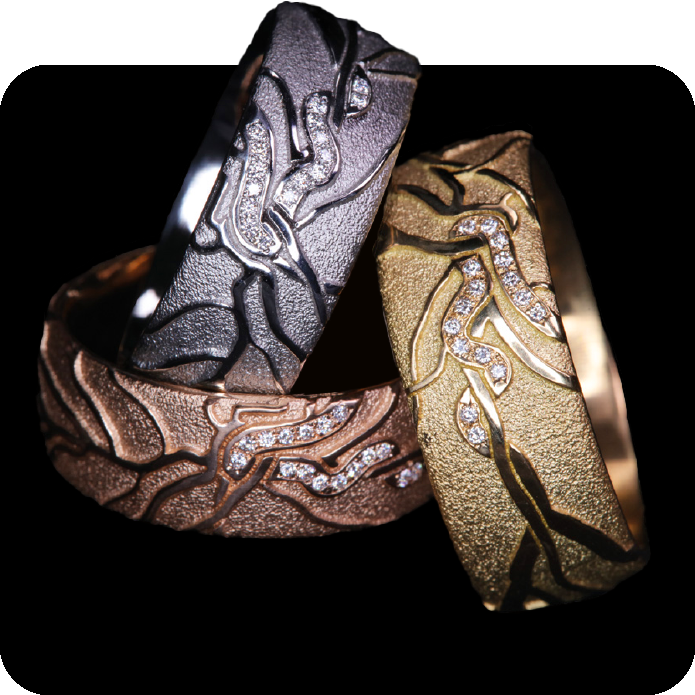 Ringe tricolor Diamanten mit Retinamuster