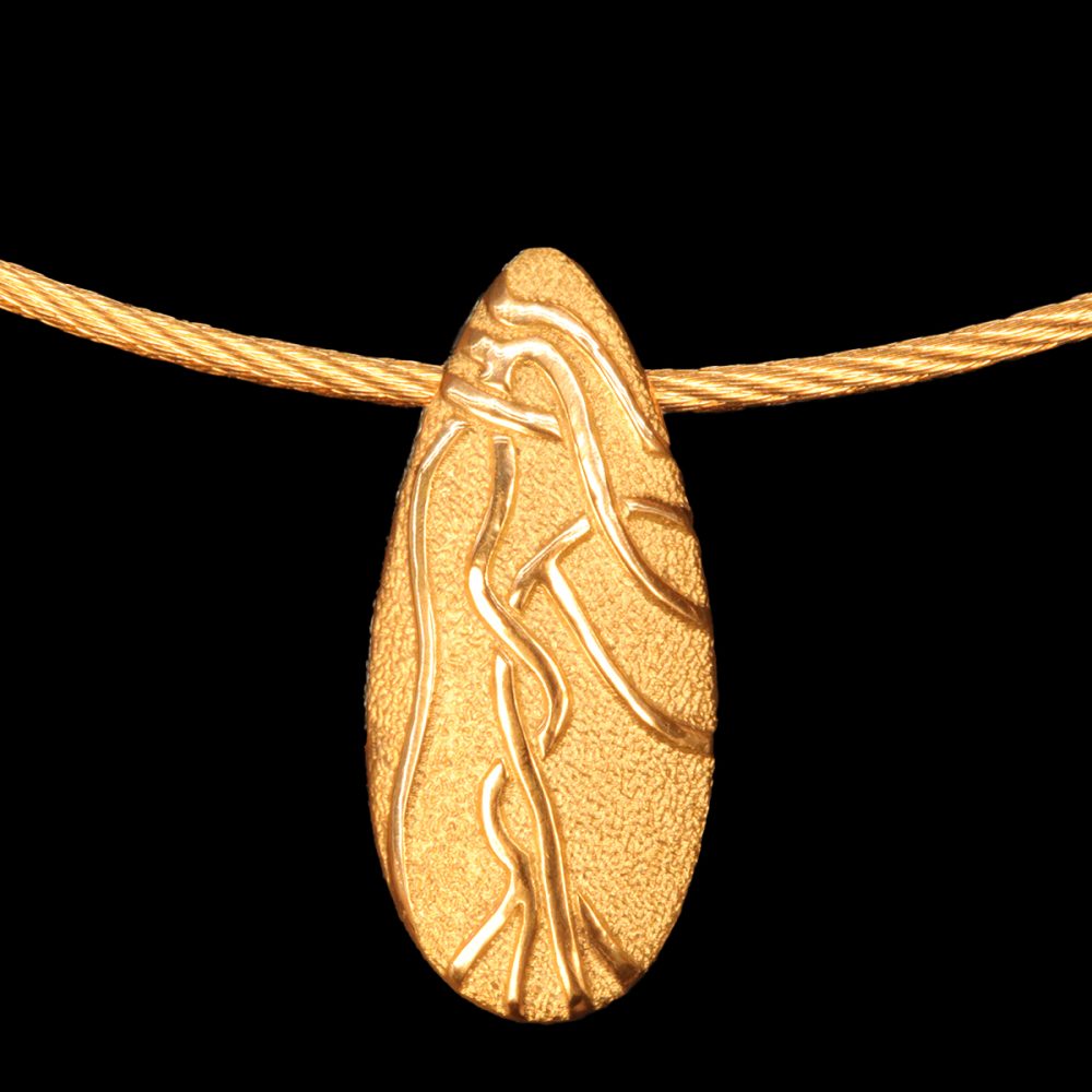Gold Anhänger Tropfenform Retinamuster